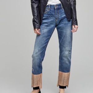 NWT pilcro metallic raw hem slim boyfriend jeans